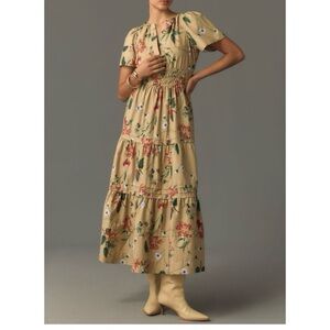 Anthropologie The Somerset Maxi Dress Womens Small S Khaki Tan Floral NWT Pocket